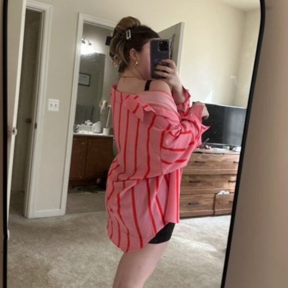 Pink Striped Oversized Button Down Shirt Long Sleeve - Picture 14 of 14